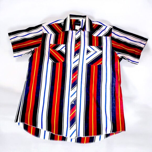 Wrangler Western Multi-color Striped Button-Up Shirt Short Sleeve - Picture 1 of 5